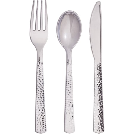 Silver Hammered Assorted Cutlery, Metallic, 288PK